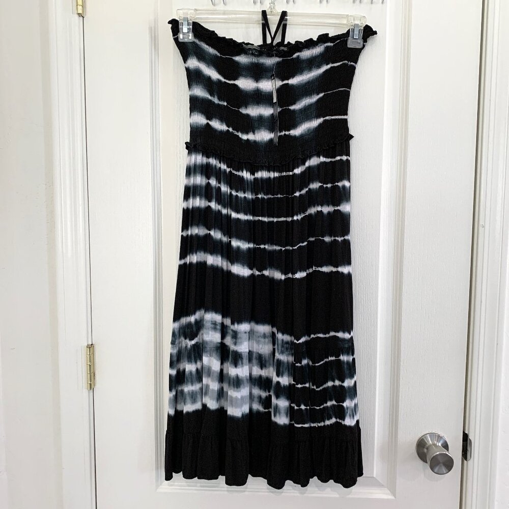 Club Z Collection Tie Dye Smocked Halter Dress Boho Sundress Black & White XL